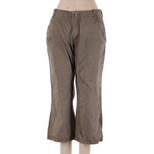 Columbia Mid Rise Cargo Canvas Twill Cropped Capri Beige Khaki Wide Leg Pants 8